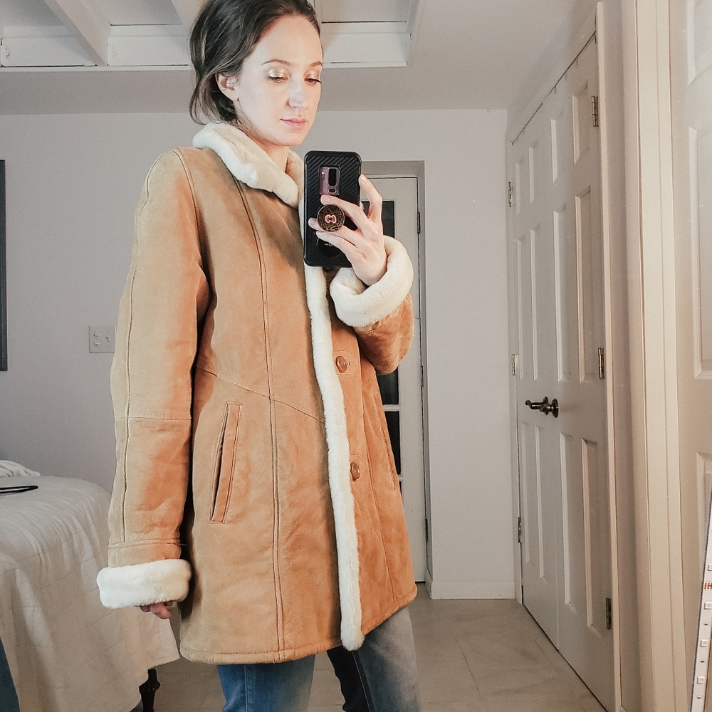 Gallery Genuine Leather, Faux Shearling Coat Small